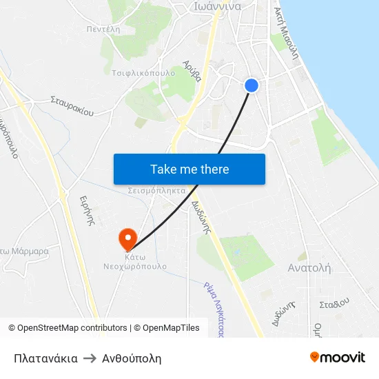 Πλατανάκια to Ανθούπολη map
