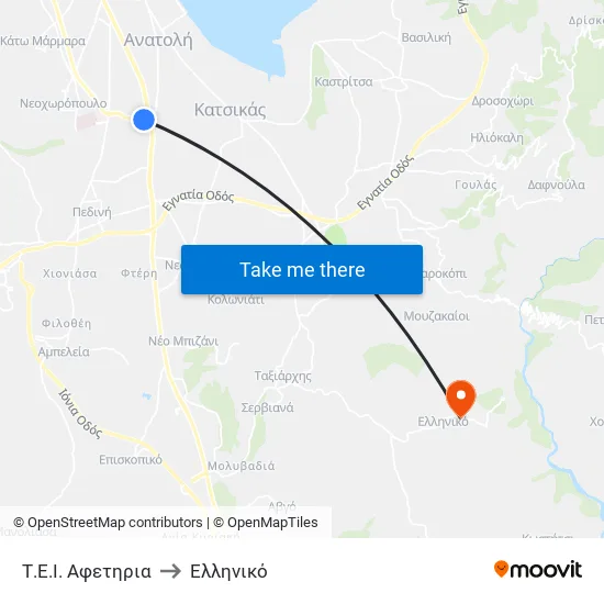 Τ.Ε.Ι. to Ελληνικό map