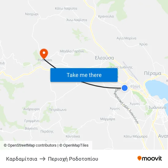 Καρδαμίτσια to Περιοχή Ροδοτοπίου map