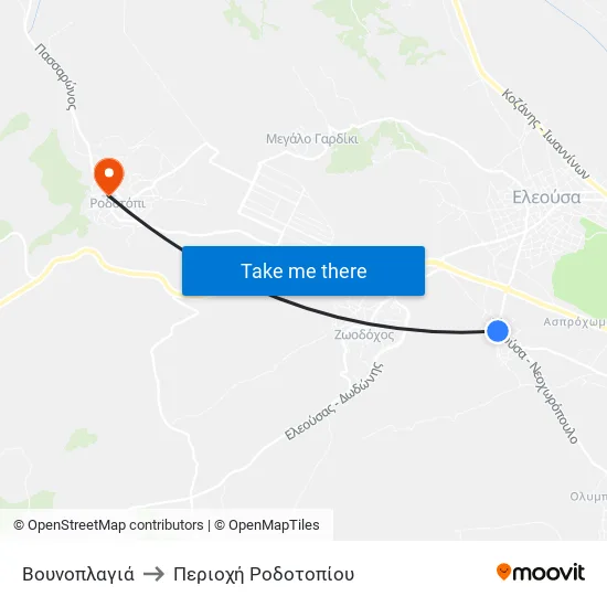 Βουνοπλαγιά to Περιοχή Ροδοτοπίου map