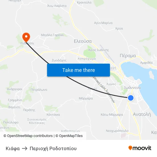 Κιάφα to Περιοχή Ροδοτοπίου map
