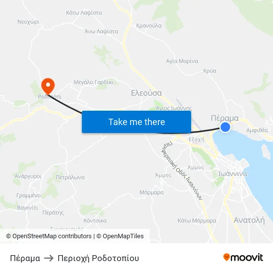 Πέραμα to Περιοχή Ροδοτοπίου map