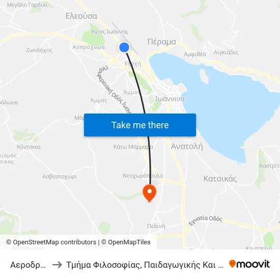 Airport to Department of Philosophy, Pedagogy and Psychology map