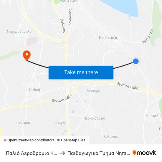Παλιό Αεροδρόμιο Κατσικά to Παιδαγωγικό Τμήμα Νηπιαγωγών map