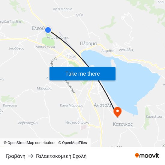 Γραβάνη to Γαλακτοκομική Σχολή map