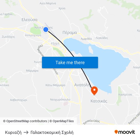 Κυριαζή to Γαλακτοκομική Σχολή map