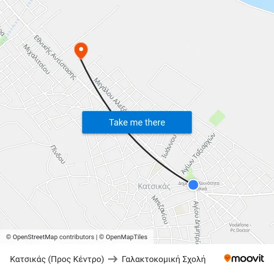 Katsikas (To Center) to Dairy School map