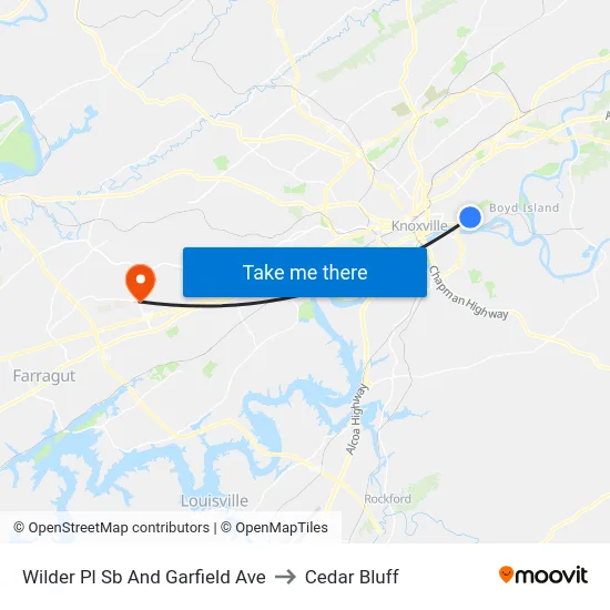 Wilder Pl Sb And Garfield Ave to Cedar Bluff map