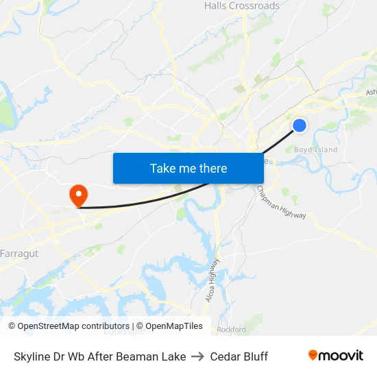 Skyline Dr Wb After Beaman Lake to Cedar Bluff map