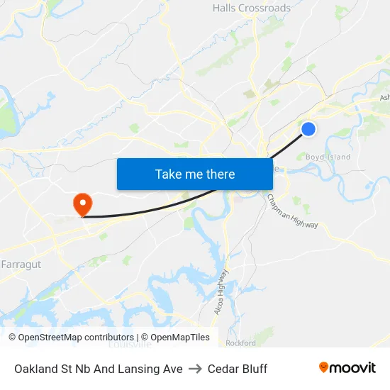 Oakland St Nb And Lansing Ave to Cedar Bluff map