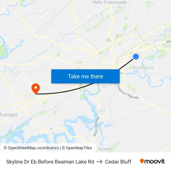 Skyline Dr Eb Before Beaman Lake Rd to Cedar Bluff map