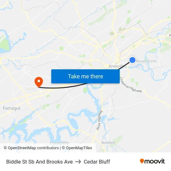Biddle St Sb And Brooks Ave to Cedar Bluff map