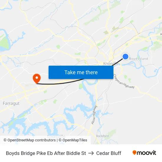 Boyds Bridge Pike Eb After Biddle St to Cedar Bluff map