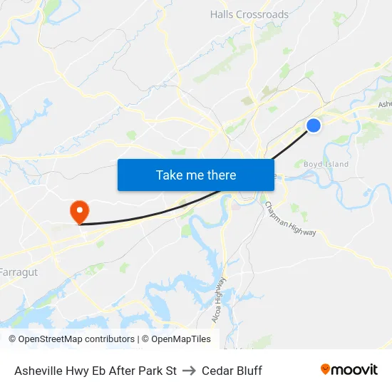 Asheville Hwy Eb After Park St to Cedar Bluff map