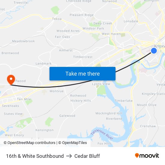 16th & White Southbound to Cedar Bluff map
