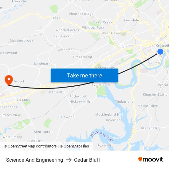 Science And Engineering to Cedar Bluff map