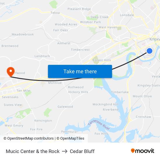 Mucic Center & the Rock to Cedar Bluff map