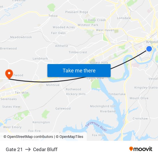 Gate 21 to Cedar Bluff map