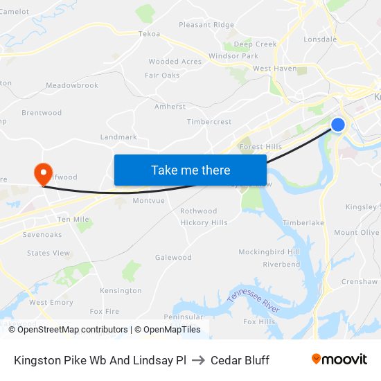 Kingston Pike Wb And Lindsay Pl to Cedar Bluff map