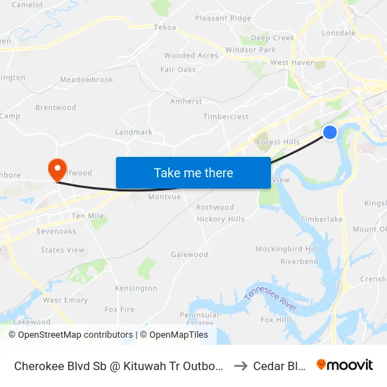 Cherokee Blvd Sb @ Kituwah Tr Outbound to Cedar Bluff map
