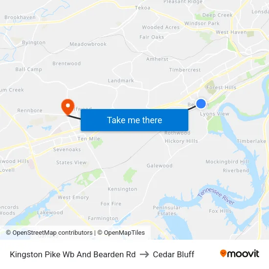 Kingston Pike Wb And Bearden Rd to Cedar Bluff map