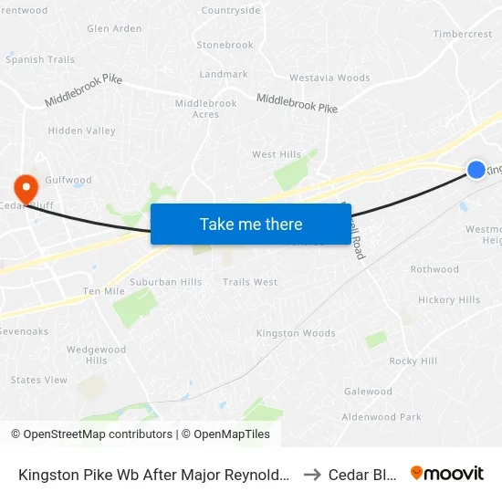 Kingston Pike Wb After Major Reynolds Pl to Cedar Bluff map