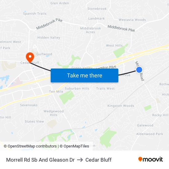 Morrell Rd Sb And Gleason Dr to Cedar Bluff map