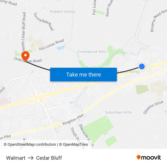 Walmart to Cedar Bluff map