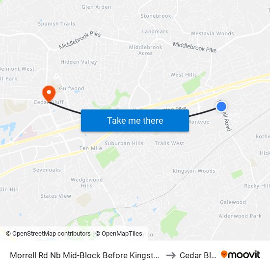 Morrell Rd Nb Mid-Block Before Kingston Pike to Cedar Bluff map