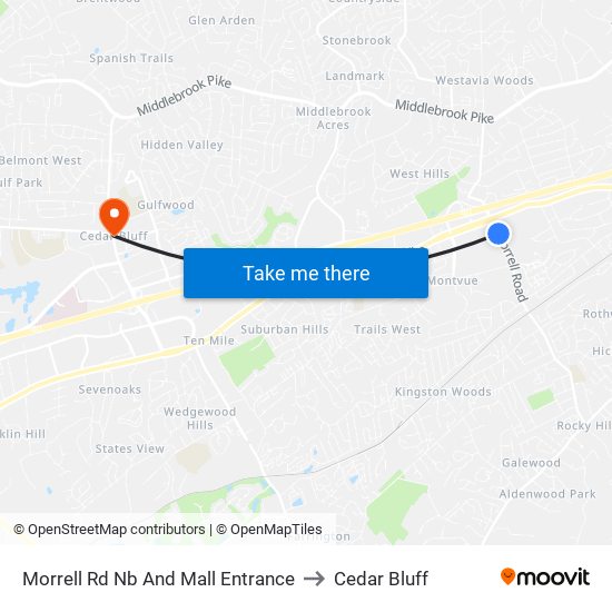 Morrell Rd Nb And Mall Entrance to Cedar Bluff map