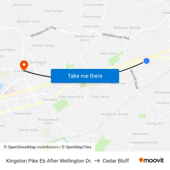 Kingston Pike Eb After Wellington Dr. to Cedar Bluff map