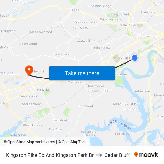 Kingston Pike Eb And Kingston Park Dr to Cedar Bluff map