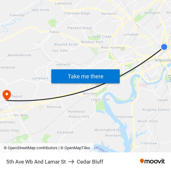 5th Ave Wb And Lamar St to Cedar Bluff map