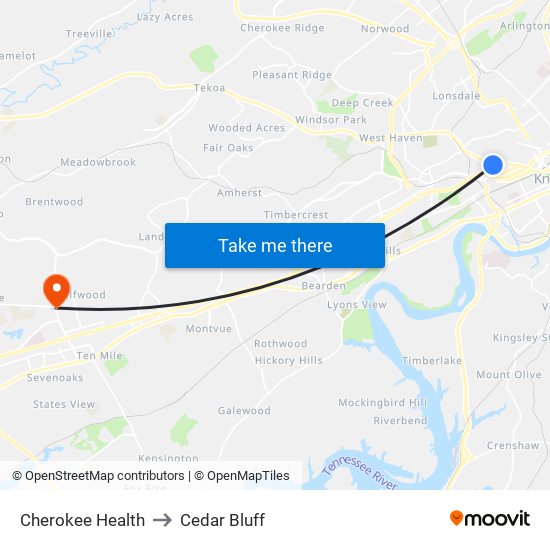 Cherokee Health to Cedar Bluff map