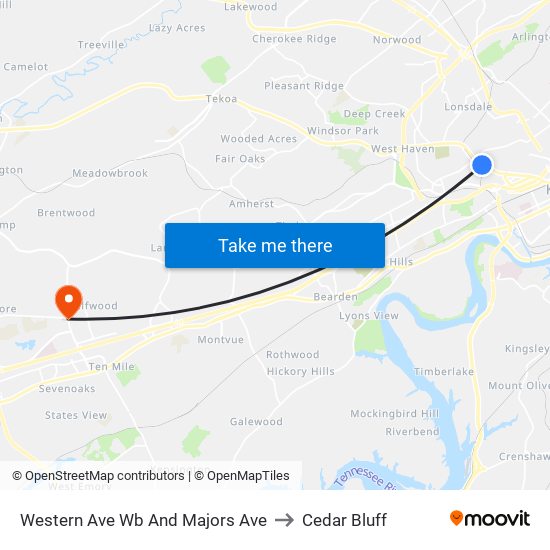 Western Ave Wb And Majors Ave to Cedar Bluff map