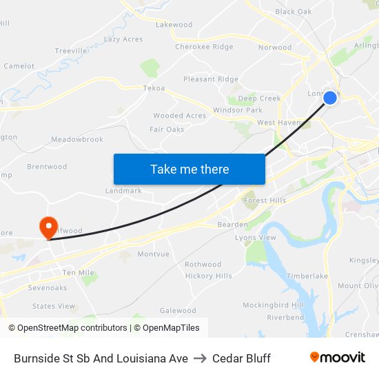 Burnside St Sb And Louisiana Ave to Cedar Bluff map