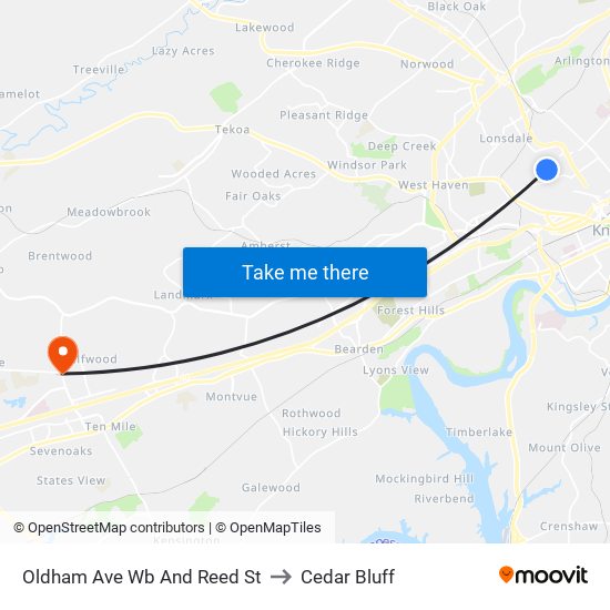 Oldham Ave Wb And Reed St to Cedar Bluff map