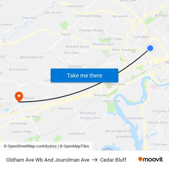 Oldham Ave Wb And Jourolman Ave to Cedar Bluff map