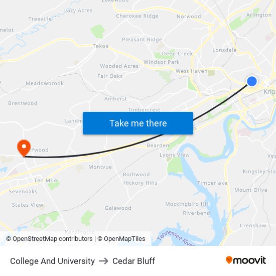 College And University to Cedar Bluff map