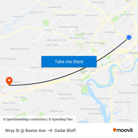 Wray St @ Baxter Ave to Cedar Bluff map