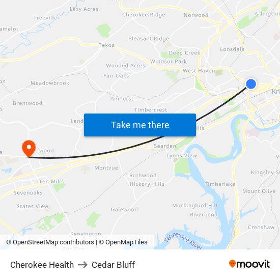 Cherokee Health to Cedar Bluff map