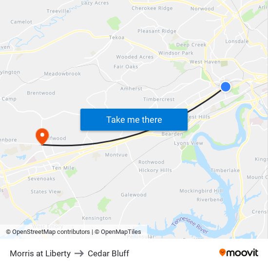 Morris at Liberty to Cedar Bluff map