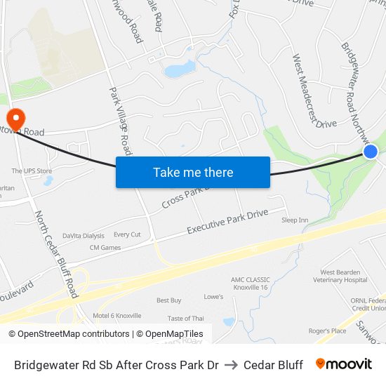 Bridgewater Rd Sb After Cross Park Dr to Cedar Bluff map