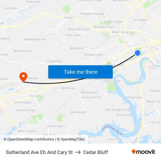 Sutherland Ave Eb And Cary St to Cedar Bluff map