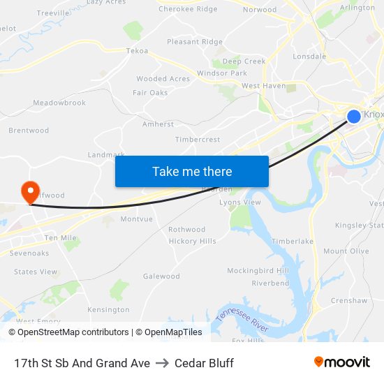 17th St Sb And Grand Ave to Cedar Bluff map