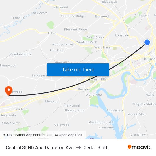 Central St Nb And Dameron Ave to Cedar Bluff map