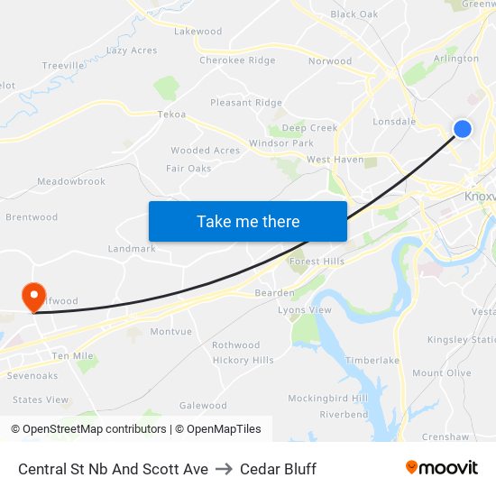 Central St Nb And Scott Ave to Cedar Bluff map