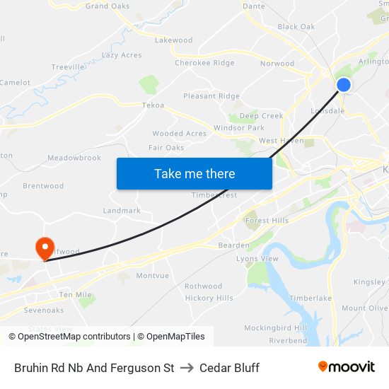 Bruhin Rd Nb And Ferguson St to Cedar Bluff map