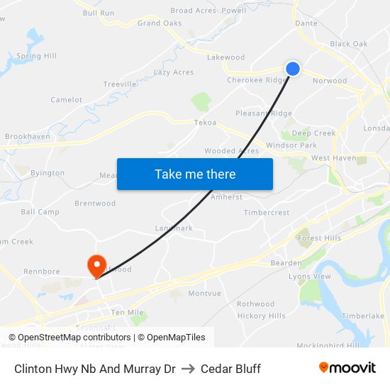 Clinton Hwy Nb And Murray Dr to Cedar Bluff map