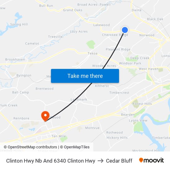 Clinton Hwy Nb And 6340 Clinton Hwy to Cedar Bluff map